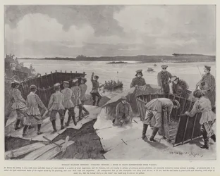 Russian Military Methods, Cossacks crossing a River in Boats extemporised from Wagons